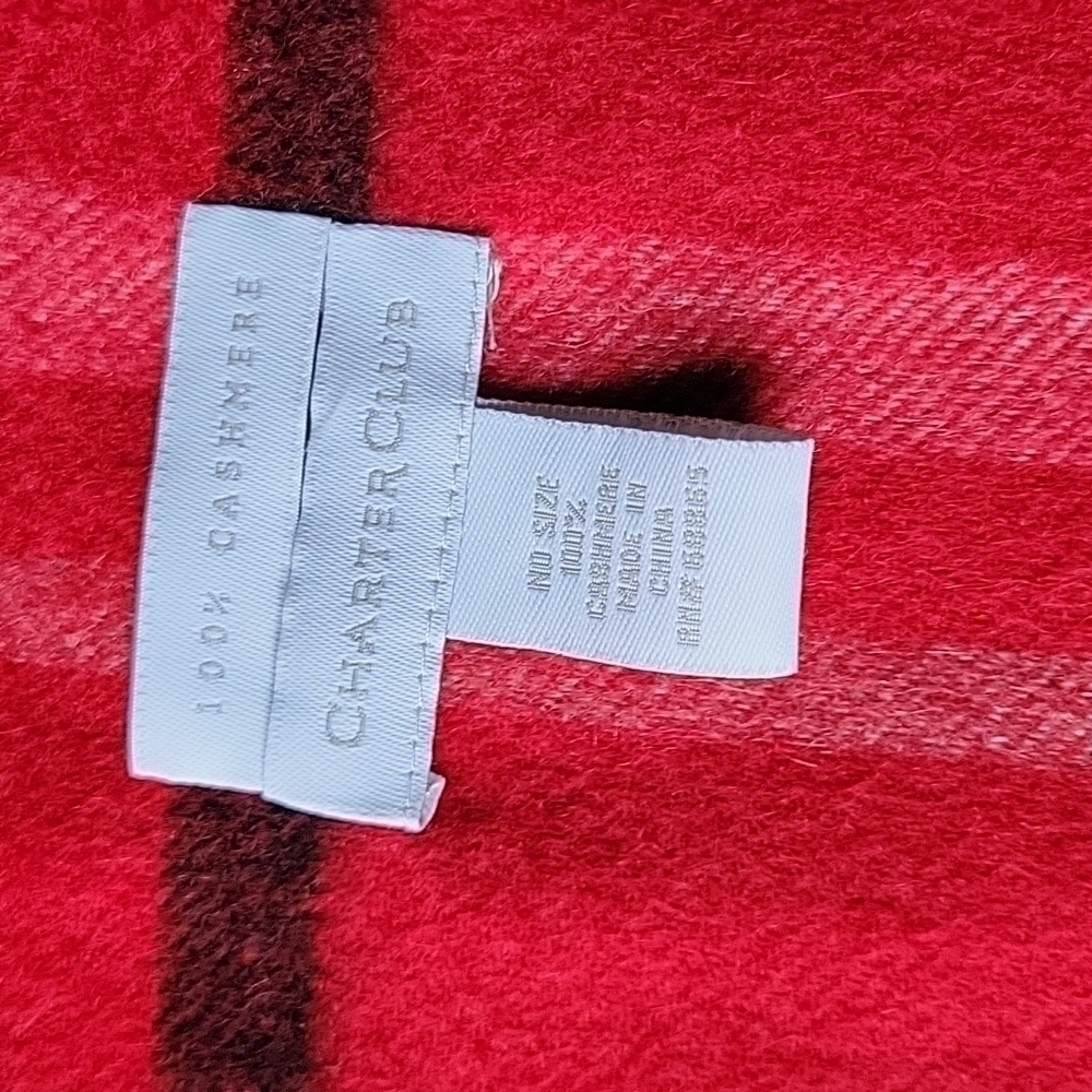 Cashemere Charter Club Exploded Signature Red Plaid Soft Scarf Fringe Holiday - Picture 4 of 14